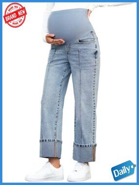 Maternity Jeans Over Belly Straight Leg Stretch Denim with Pockets